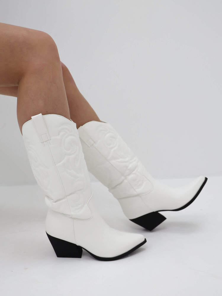 Cowboylaarzen Wit met Zwarte Hak LADYLIKE FASHION