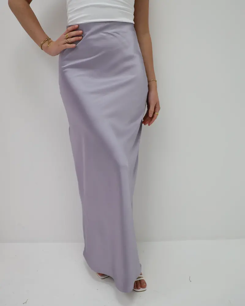 Grey satin maxi skirt online