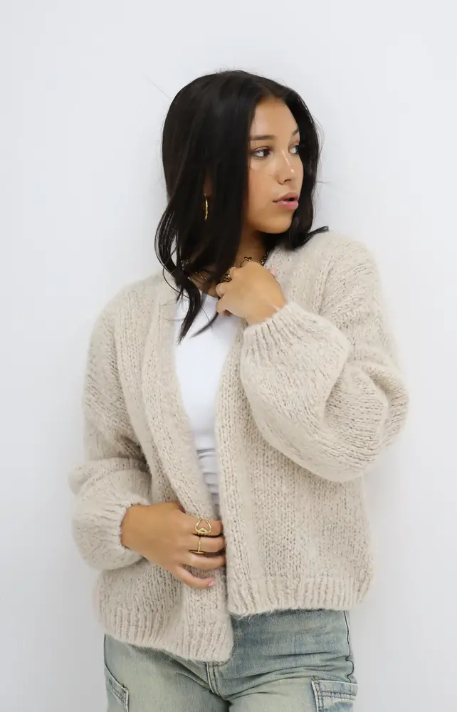 Knitted Mohair Cardigan Beige LADYLIKE FASHION