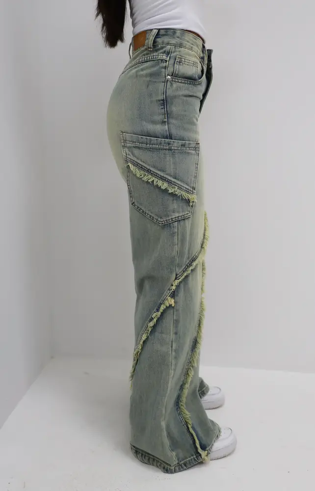 708.ladies denim washed 高く wide pants