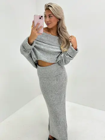 Gebreide Lange Rok Grijs LADYLIKE FASHION
