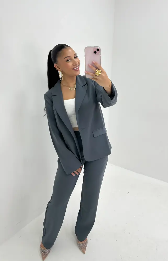 Oversized Blazer Dark Grey LADYLIKE FASHION