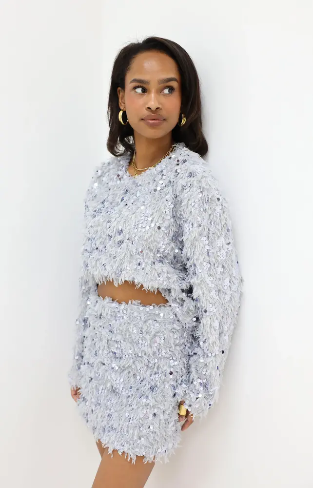 Shop the Stunning Feather Shimmer Skirt in Grey at Ladylike Fashion LADYLIKE FASHION