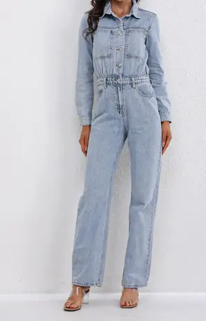 Lange Mouwen Denim Jumpsuit Blauw LADYLIKE FASHION
