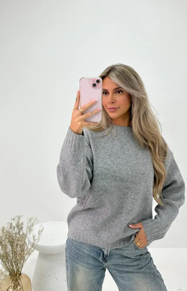 Basic Oversized Trui Grijs LADYLIKE FASHION