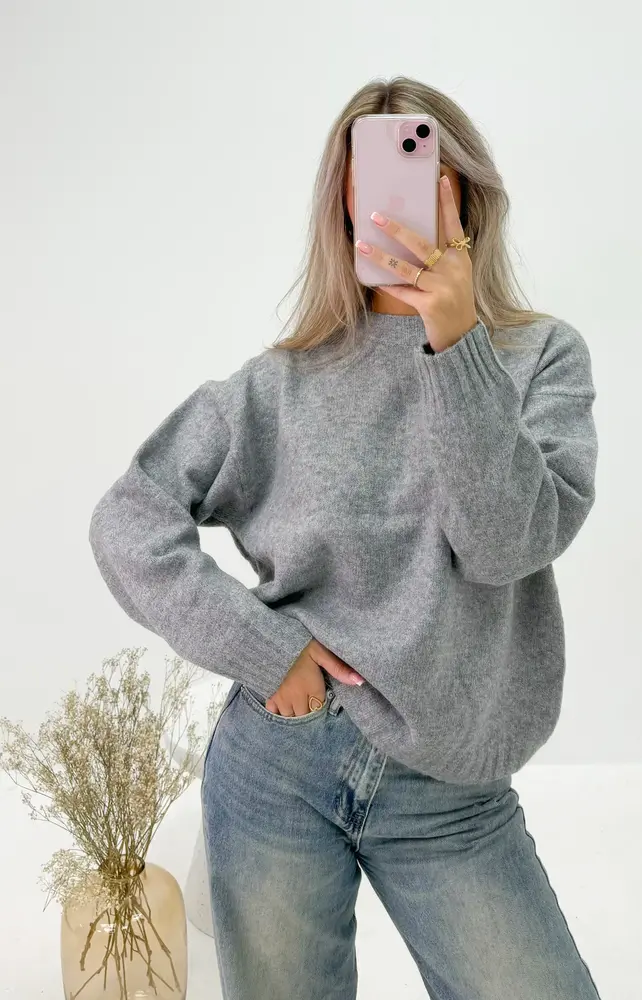 Basic Oversized Trui Grijs LADYLIKE FASHION