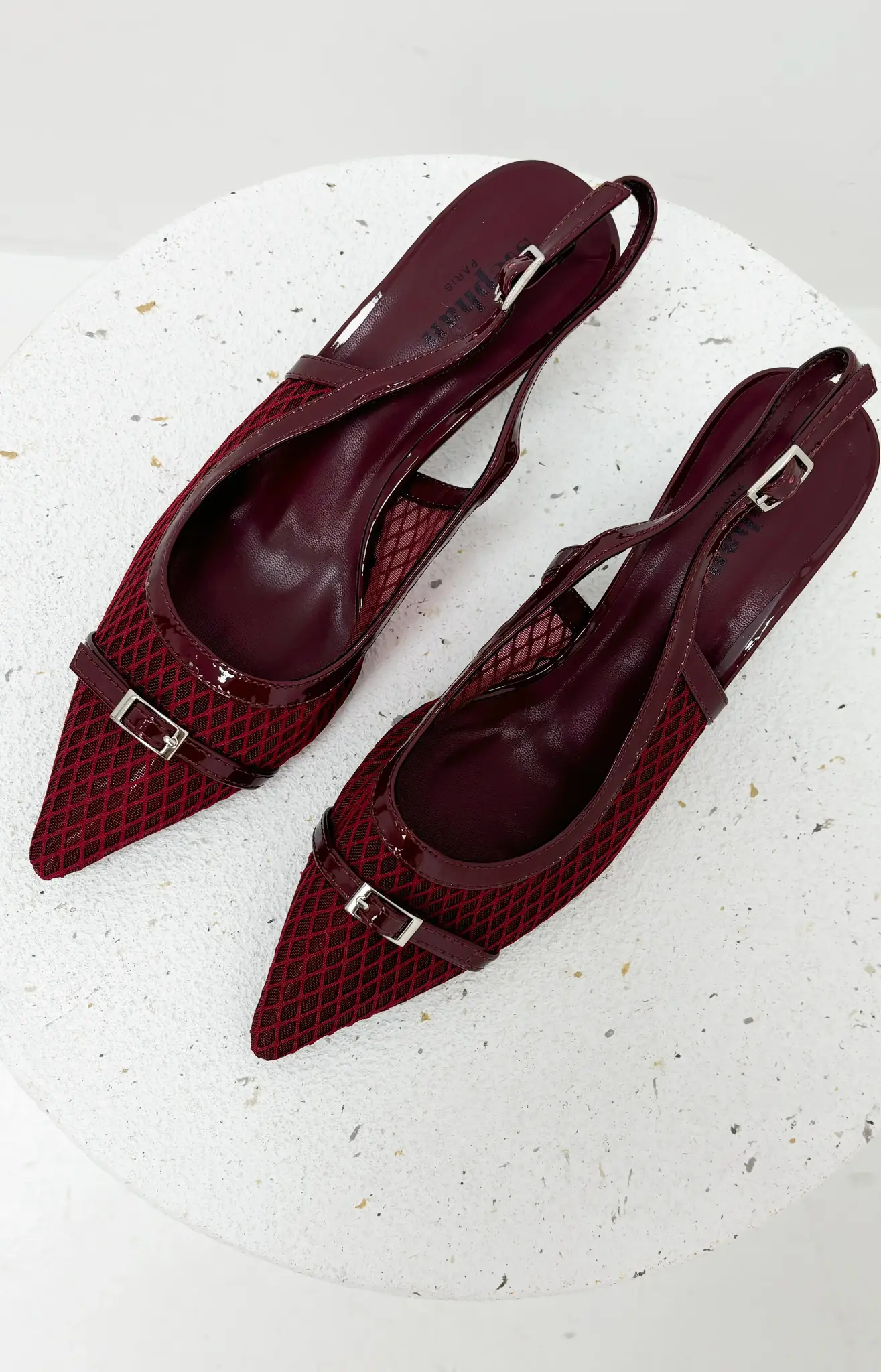 Mesh Slingbacks Heels Bordeaux LADYLIKE FASHION