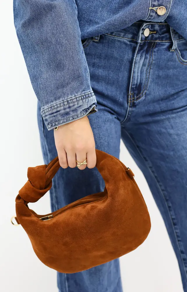 Suede Knoop Tas Cognac LADYLIKE FASHION