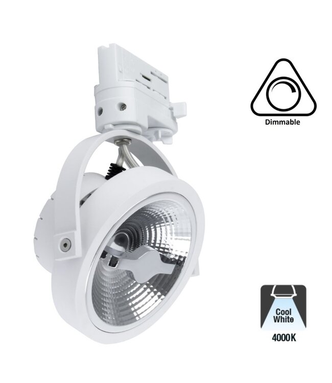 3 Fase Rail Spot AR111, 15w, 800 Lumen, Dimbaar, Wit Armatuur, 3 Jaar Garantie