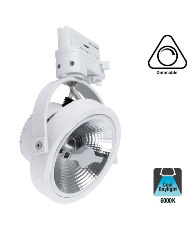 3 Fase Rail Spot AR111, 15w, 800 Lumen, Dimbaar, Wit Armatuur, 3 Jaar Garantie