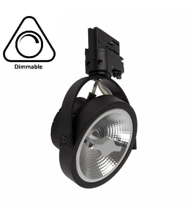 3 Fase Rail Spot AR111, 15w, 800 Lumen, Dimbaar, Zwart Armatuur, 3 Jaar Garantie