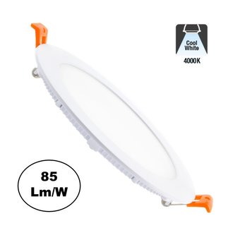 UITVEROOP: LED Downlighter Slim 12w, 960 Lumen, Wit, Aluminium Body, Gatmaat Φ155mm