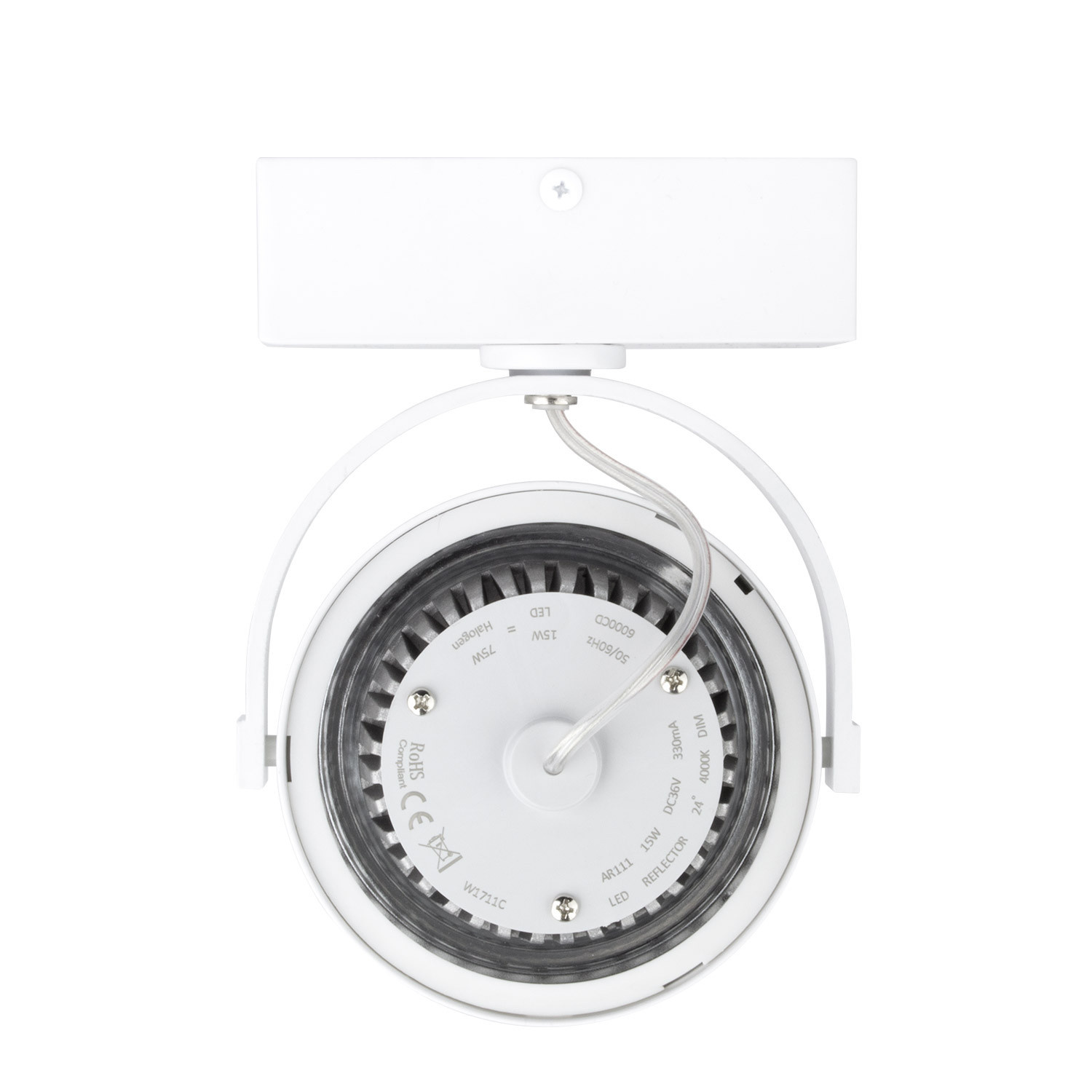 Opbouw LED Spot AR111, 15w, 800 Lumen, Dimbaar, Wit Armatuur, 3 Jaar Garantie, foto 4 van 6