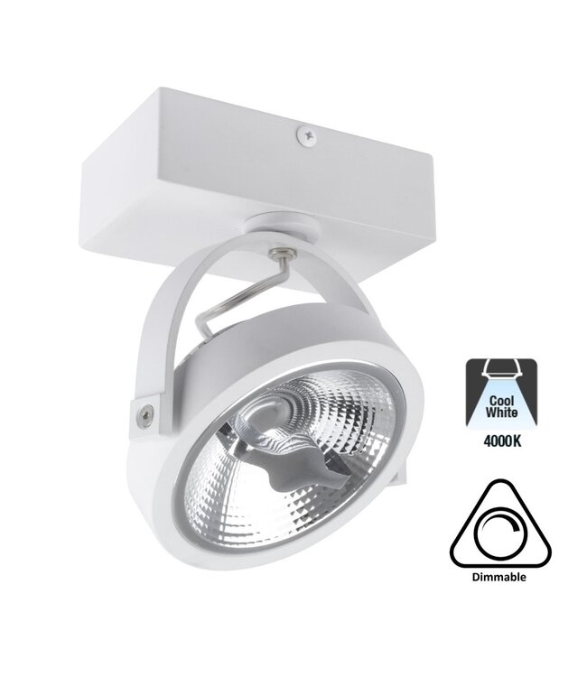 Opbouw LED Spot AR111, 15w, 800 Lumen, Dimbaar, Wit Armatuur, 3 Jaar Garantie