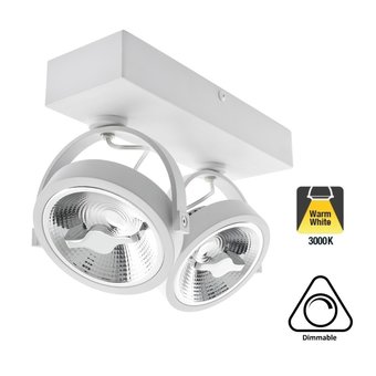 Opbouw LED Spot 2x AR111, 30w, 1600 Lumen, Dimbaar, Wit Armatuur, 3 Jaar Garantie