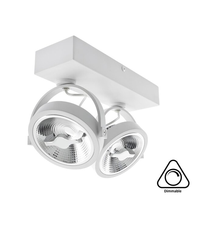 Opbouw LED Spot 2x AR111, 30w, 1600 Lumen, Dimbaar, Wit Armatuur, 3 Jaar Garantie