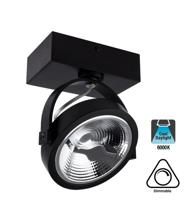 Opbouw LED Spot AR111, 15w, 800 Lumen, Dimbaar, Zwart Armatuur, 3 Jaar Garantie