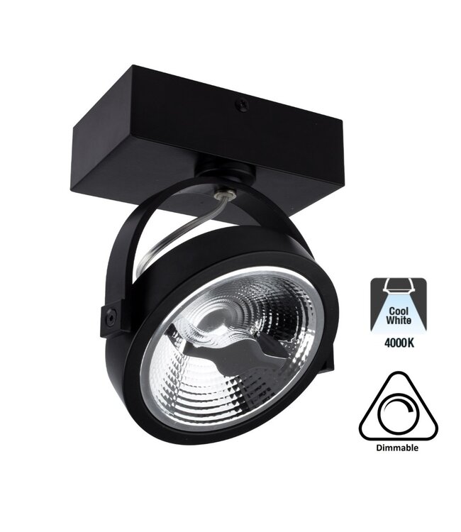 Opbouw LED Spot AR111, 15w, 800 Lumen, Dimbaar, Zwart Armatuur, 3 Jaar Garantie