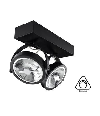 Opbouw LED Spot 2x AR111, 30w, 1600 Lumen, Dimbaar, Zwart Armatuur, 3 Jaar Garantie