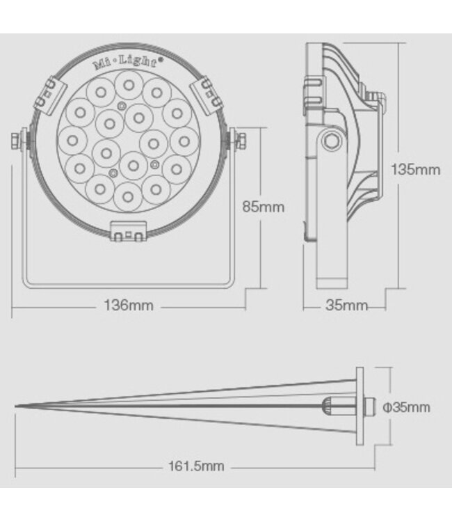 MiBoxer LED Prikspot 9w, RGB+CCT, 2.4Ghz, 700 Lumen, IP65, 24v, 2 Jaar Garantie - FUTCO1