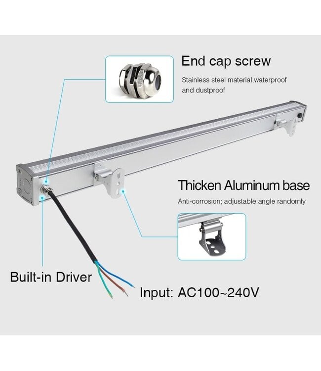 MiBoxer LED Wall Washer 100cm,  24w, RGB+CCT Wifi/RF, 1800 Lumen, IP66, 230v, 2 Jaar Garantie
