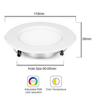 MiBoxer LED Downlighter 6w RGB + CCT, 2.4Ghz, 550 Lumen, Gatmaat 95mm, 2 Jaar Garantie - FUT068, foto 4 van 6