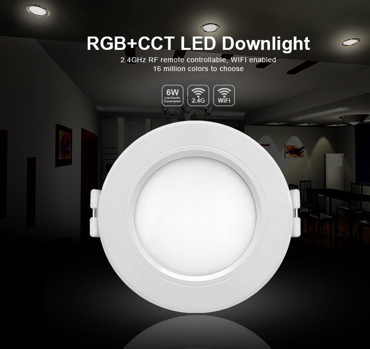 MiBoxer LED Downlighter 6w RGB + CCT, 2.4Ghz, 550 Lumen, Gatmaat 95mm, 2 Jaar Garantie - FUT068, foto 5 van 6