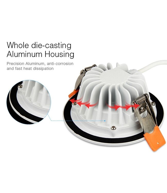 MiBoxer LED Downlighter 6w RGB + CCT, 2.4Ghz, 550 Lumen, IP54, Gatmaat 100mm, 2 Jaar Garantie - FUT063