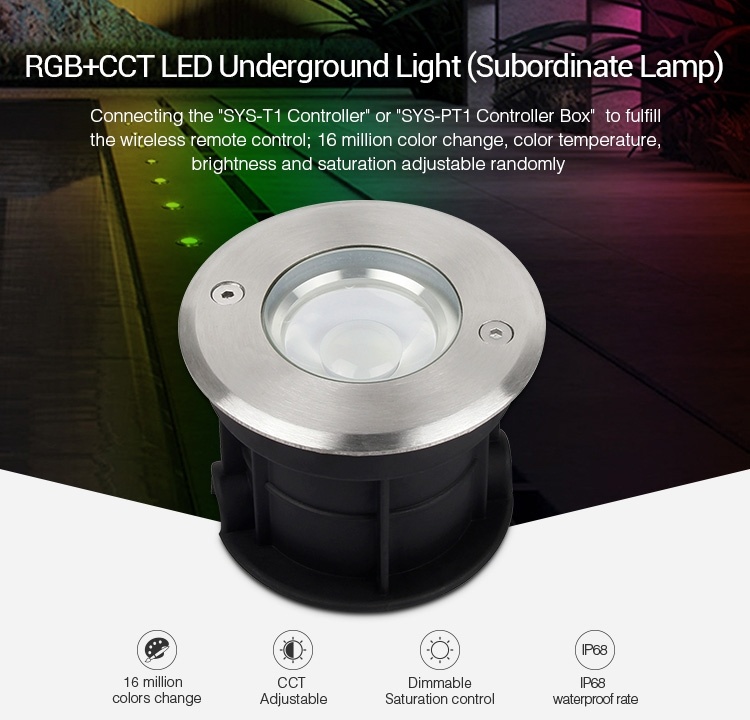 MiBoxer LED Grondspot 5w, RGB+CCT, 2.4Ghz, 350 Lumen, IP68, 24v, 2 Jaar Garantie - SYS-RD1, foto 2 van 6