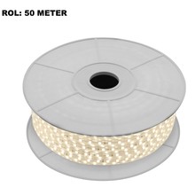 LED Lichtslang 3000K Warm Wit, Rol: 50 Meter, 5w/m, 60 leds/m, 500lm/m, IP65, 230V, 2 Jaar Garantie