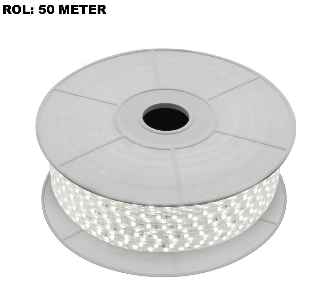 LED Lichtslang 4000K Neutraal Wit, Rol: 50 Meter, 5w/m, 60 leds/m, 500lm/m, IP65, 230V, 2 Jaar Garantie