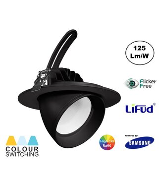 LED Banaanspot 38w, CCT (3000K/4000K/5700K), 4350 lm (114lm/w), Samsung LED, Flikkervrije Lifud Driver, Gatmaat 165mm, CRI90, Zwart, 3 Jaar Garantie
