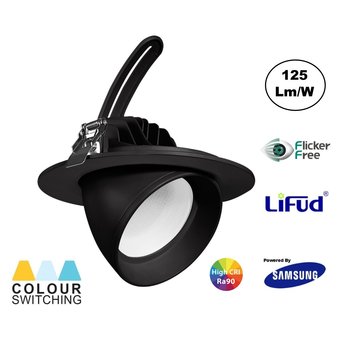 LED Banaanspot 38w, CCT (3000K/4000K/5700K), 4350 lm (114lm/w), Samsung LED, Flikkervrije Lifud Driver, Gatmaat 165mm, CRI90, Zwart, 3 Jaar Garantie