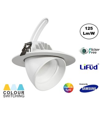 LED Banaanspot 38w, CCT (3000K/4000K/5700K), 4350 lm (114lm/w), Samsung LED, Flikkervrije Lifud Driver, Gatmaat 165mm, CRI90, Wit, 3 Jaar Garantie