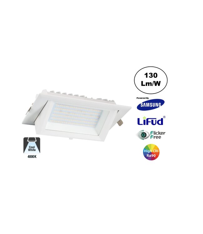 LED Etalage Spot 20w, 2600 lm (130lm/w), Samsung LED, Lifud Driver, Gatmaat 230x130mm, CRI90, Wit, 3 Jaar Garantie