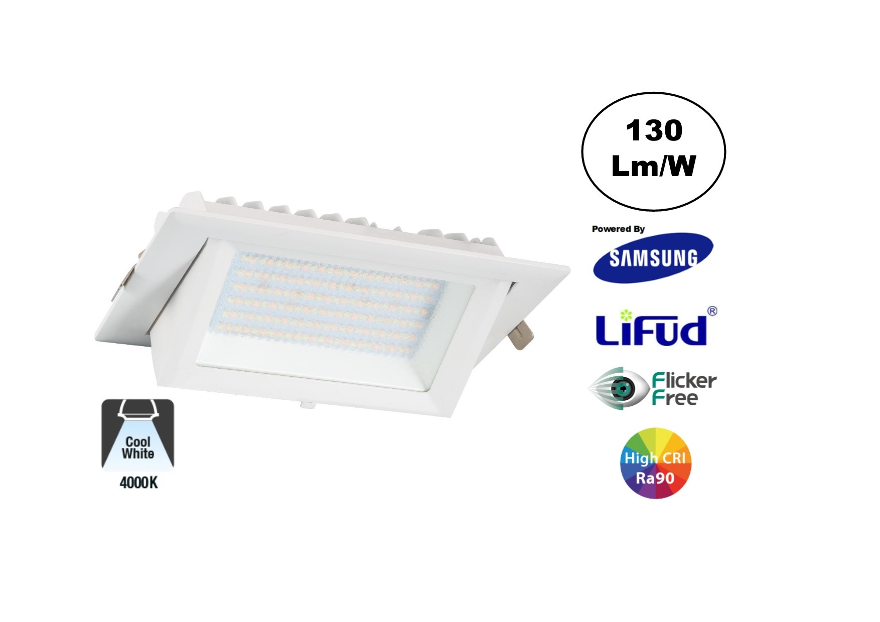 LED Etalage Spot 20w, 2600 lm (130lm/w), Samsung LED, Lifud Driver, Gatmaat 230x130mm, CRI90, Wit, 3 Jaar Garantie, foto 6 van 6