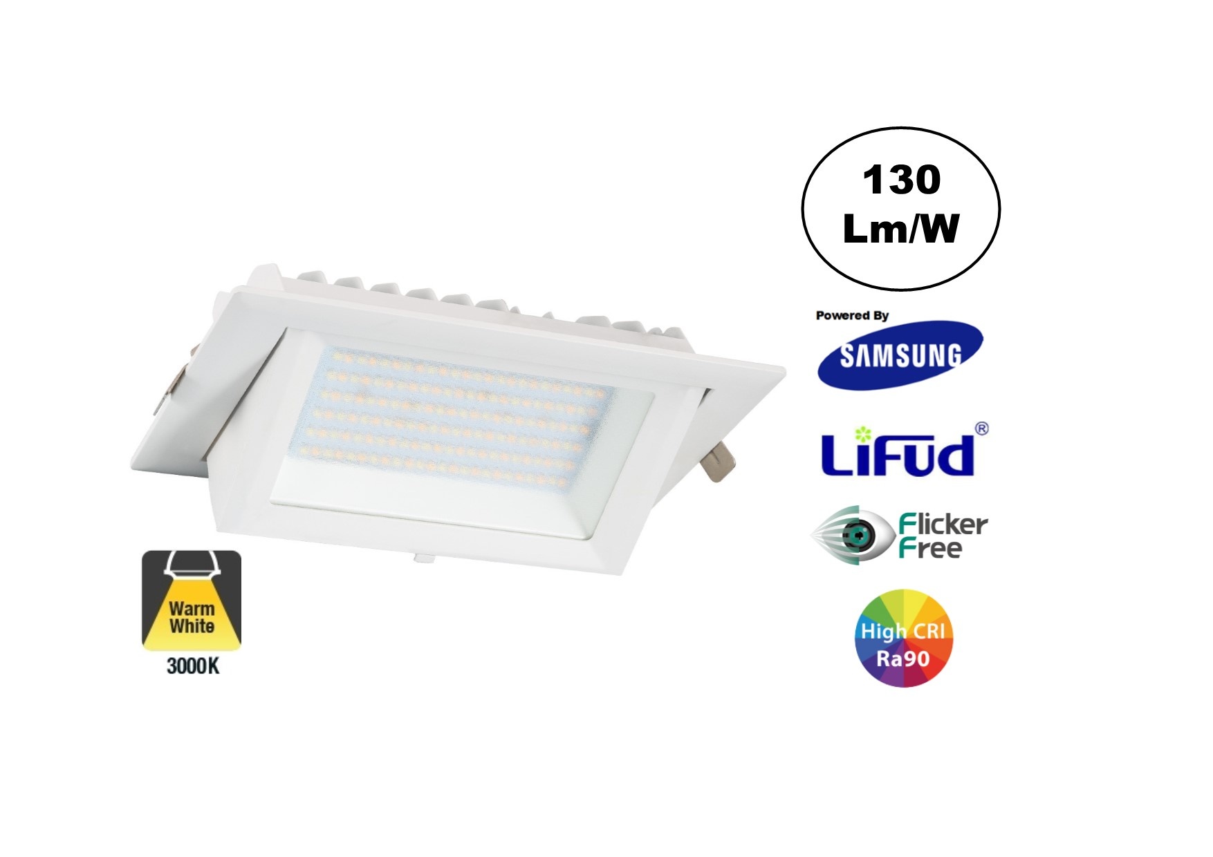 LED Etalage Spot 20w, 2600 lm (130lm/w), Samsung LED, Lifud Driver, Gatmaat 230x130mm, CRI90, Wit, 3 Jaar Garantie