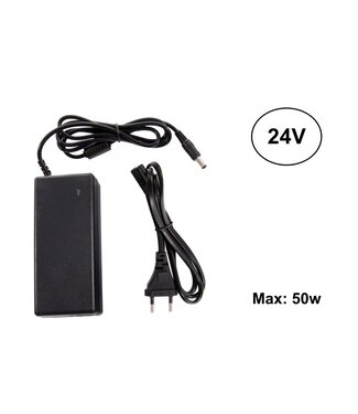 Led Strip voeding 24V/60W/2.5A,  Max: 50w, Stekkerklaar, 2 Jaar Garantie