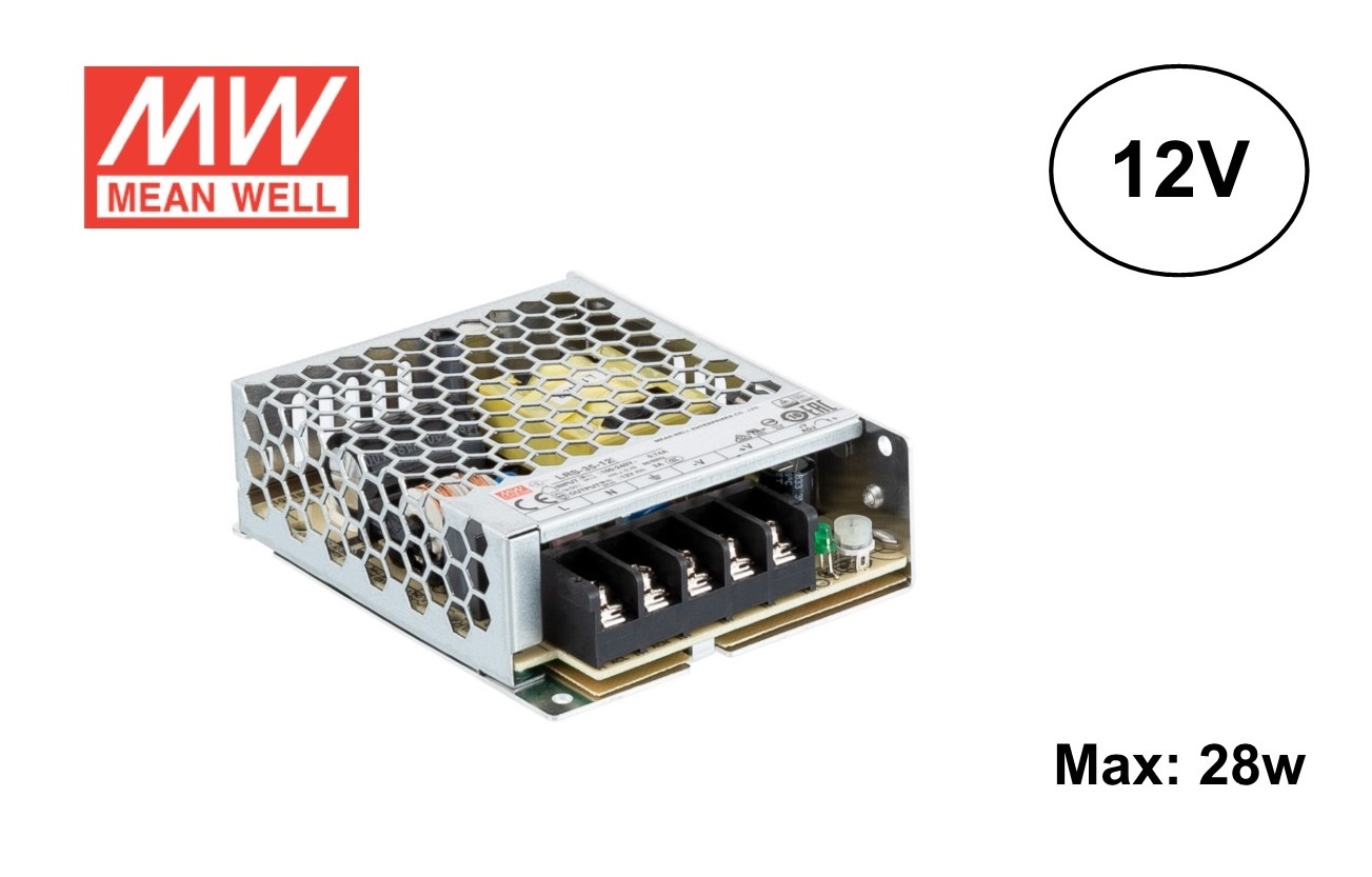 MeanWell Led Strip voeding 12V/35W/3A, Max: 28w, 2 Jaar Garantie