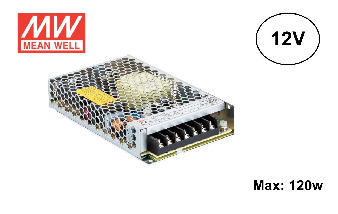 MeanWell Led Strip voeding 12V/150W/12,5A, Max: 120w, 2 Jaar Garantie