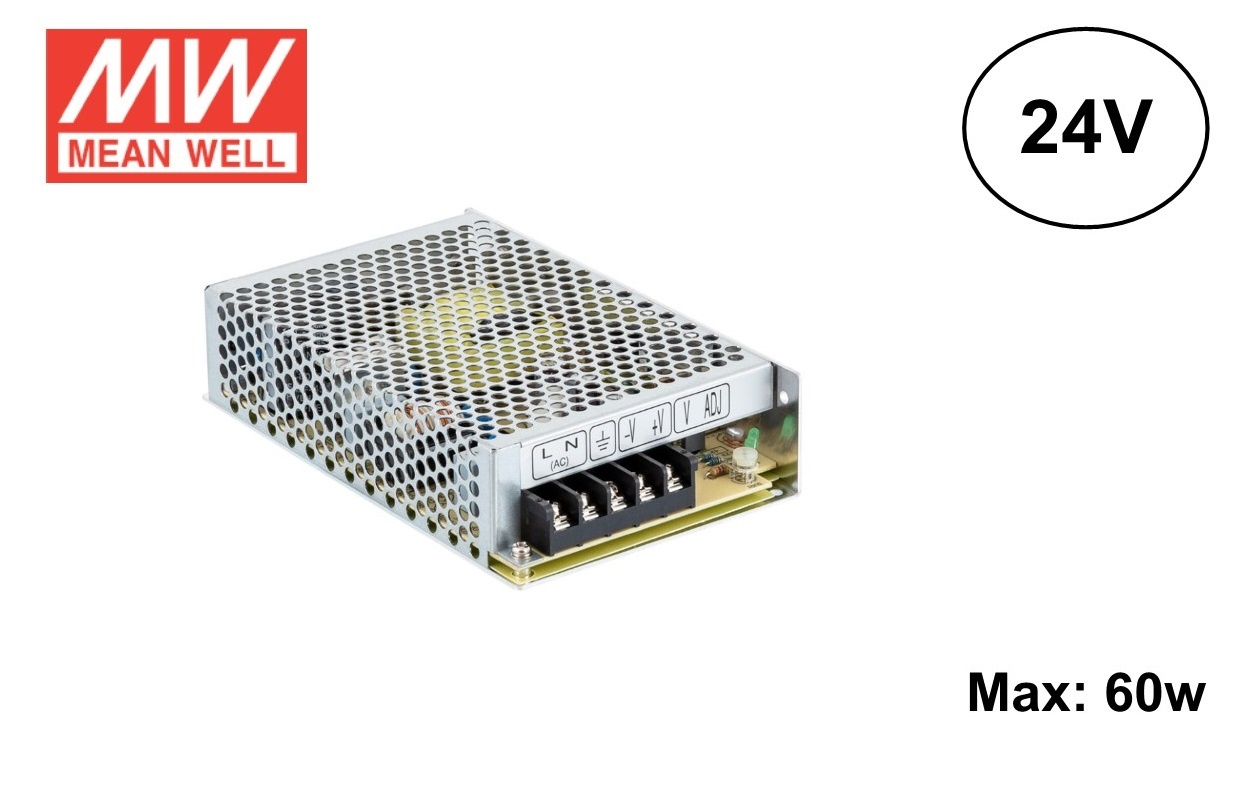 MeanWell Led Strip voeding 24V/75W/3A, Max: 60w, 2 Jaar Garantie