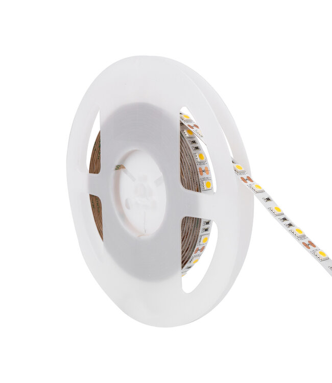 UITVERKOOP: Led Strip ROL 5 Meter 5050SMD, 12,6w/m, 60 led/m, 1200Lm/m, 6000K Daglicht wit, 12v, IP20, 10mm