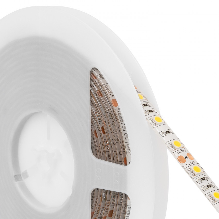 UITVERKOOP: Led Strip ROL 5 Meter 5050SMD, 12,6w/m, 60 led/m, 1200Lm/m, 6000K Daglicht wit, 12v, IP20, 10mm, foto 5 van 6