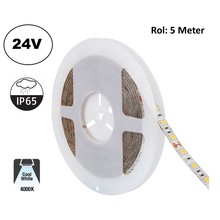 UITVERKOOP: Led Strip ROL 5 Meter 5050SMD, 13,6w/m, 60 led/m, 1320Lm/m, 4000K Neutraal Wit, 24v, IP65, 10mm