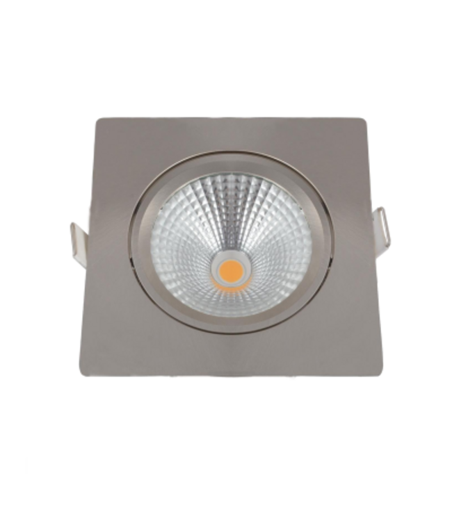 Inbouw LED Spot 5w Flat Vierkant, 450 Lumen, 2700K, Kantelbaar, IP44, Dimbaar, CRI90, Staal Armatuur, Gatmaat 75mm, 2 Jaar Garantie