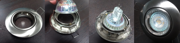Led Spot Armatuur Staal, Verdiept, Kantelbaar, IP20, Kliksysteem. Zaagmaat 72mm, foto 3 van 4