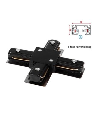 1 Fase Rail 2 wire X-Koppelstuk Kruis Zwart