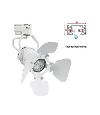 1 Fase Rail armatuur SpotLight met GU10 Fitting, Witkleurige behuizing