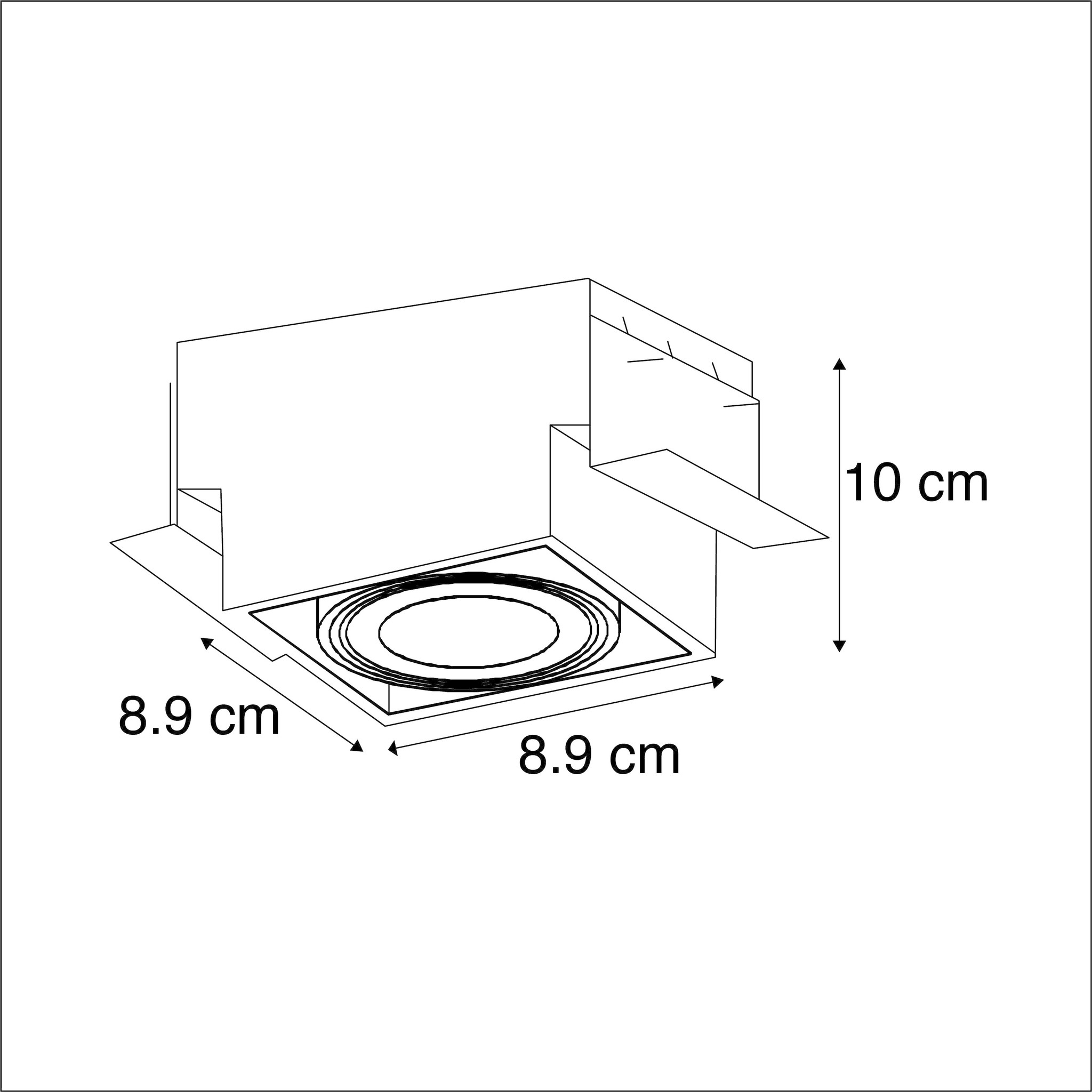Trimless Inbouw Spot Armatuur, gatmaat 89x89mm, Zwart, incl. Stucrand (1x GU10 50mm spot), foto 5 van 6