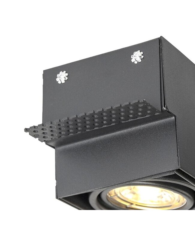 Trimless Inbouw Spot Armatuur, gatmaat 89x89mm, Zwart, incl. Stucrand (1x GU10 50mm spot)